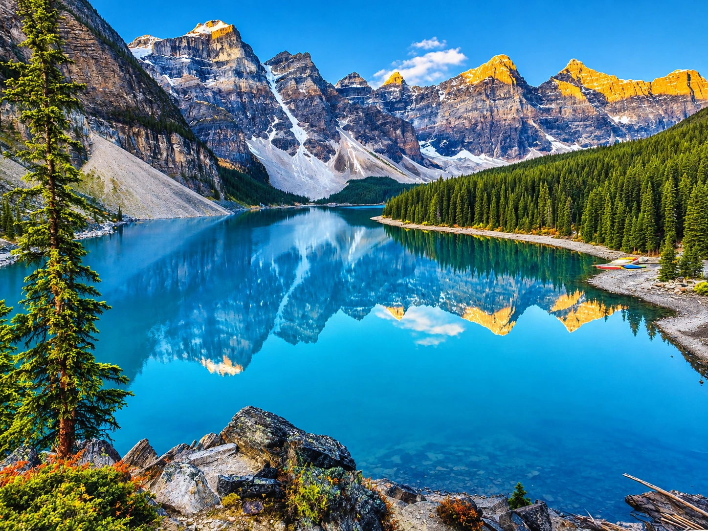 Moraine Lake sunrise with stunning Rocky Mountain scenery on a private Lake Louise tour